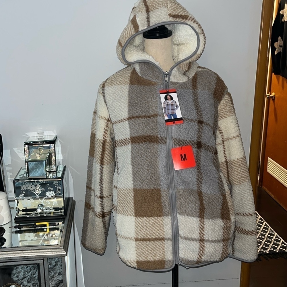 Weatherproof Women's Reversible Ultra Cozy Plush Fleece Plaid Jacket size Medium